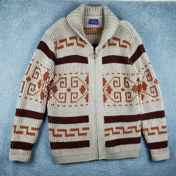 Pendleton Other - Vtg Pendleton Men's The Dude Sweater Lg Western Full Zip Tan/Orange Cardigan